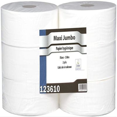 Maxi Jumbo Toilet Paper – Pure White Cellulose Wadding, 2 x 17 g/m², 6-Roll Pack, 320 m, 8.8 x 12.5 cm, af40402 – Made in France