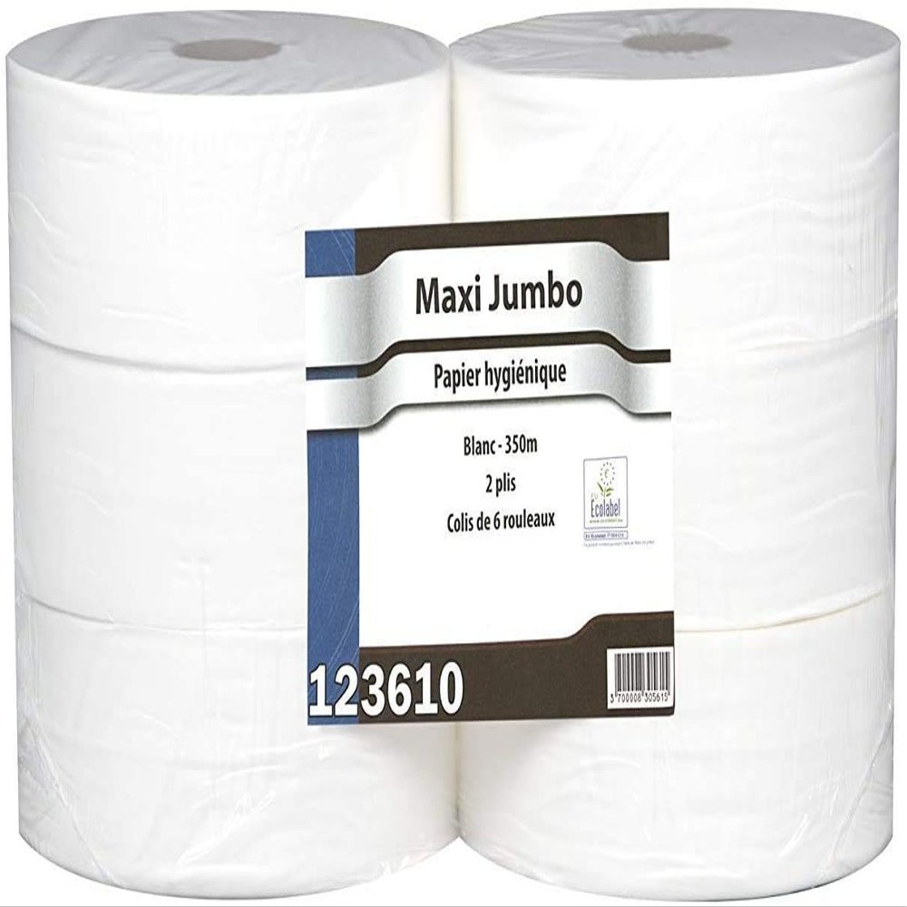 Maxi Jumbo Toilet Paper – Pure White Cellulose Wadding, 2 x 17 g/m², 6-Roll Pack, 320 m, 8.8 x 12.5 cm, af40402 – Made in France