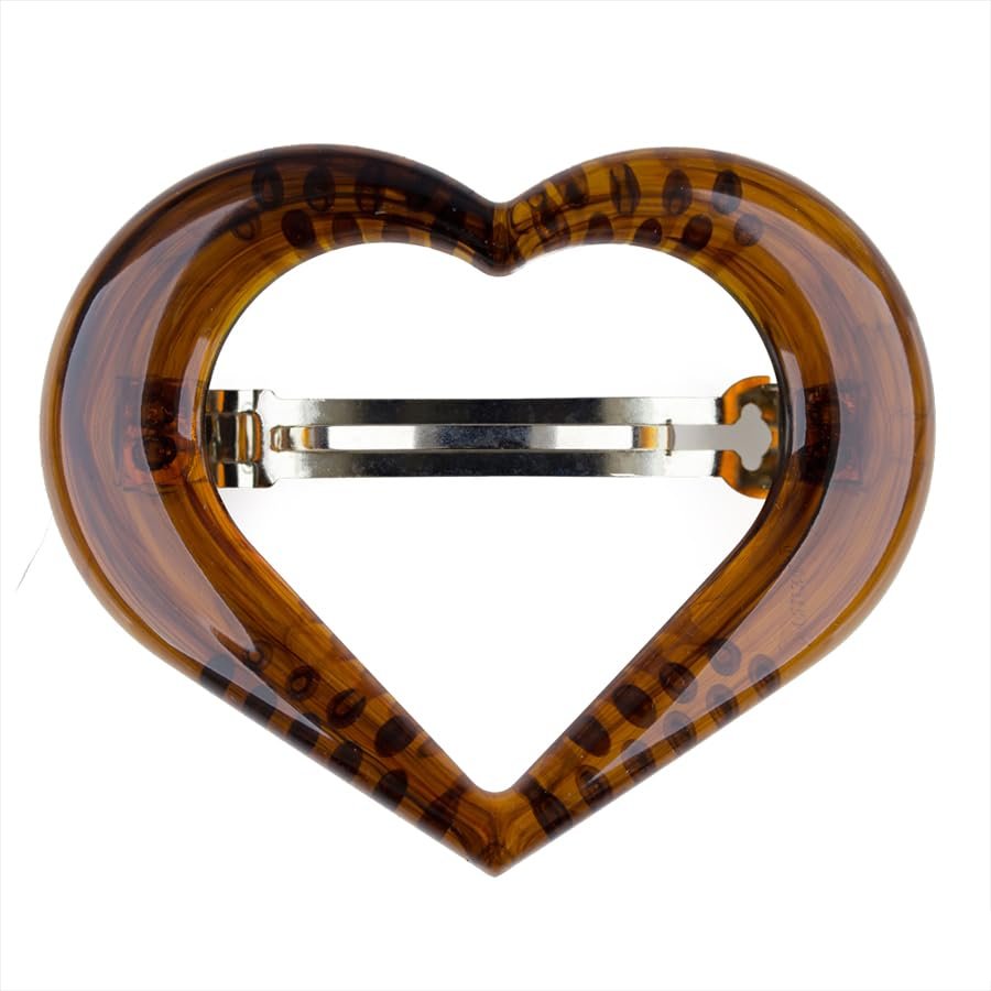 1-Pc. Open Heart Hair Clip, Approx. 9 x 7 cm, Havana Brown - Made in Germany - WeLoveBeads