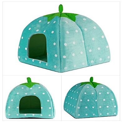 Keysui Small Strawberry Cotton Soft Pet Bed House for Dogs and Cats
