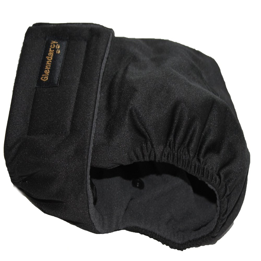 Glenndarcy Female Dog Diapers - Waterproof Fabric (Small Pants with 2 Washable Pads, Black)