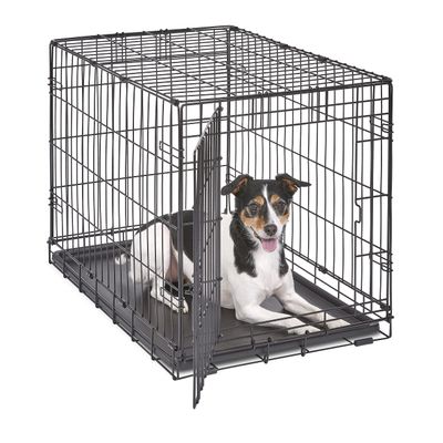 Single-Door Folding Metal Dog Crate, 76 cm, Enhanced Security, Leak-Proof Pan, for Medium Breeds