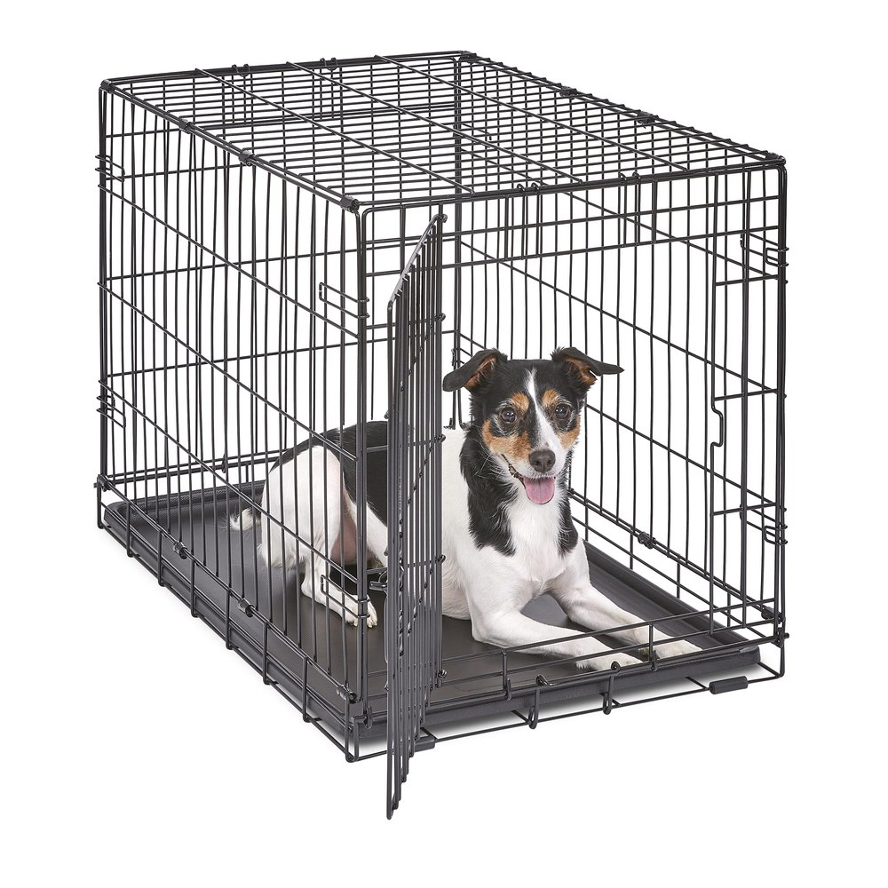 Single-Door Folding Metal Dog Crate, 76 cm, Enhanced Security, Leak-Proof Pan, for Medium Breeds