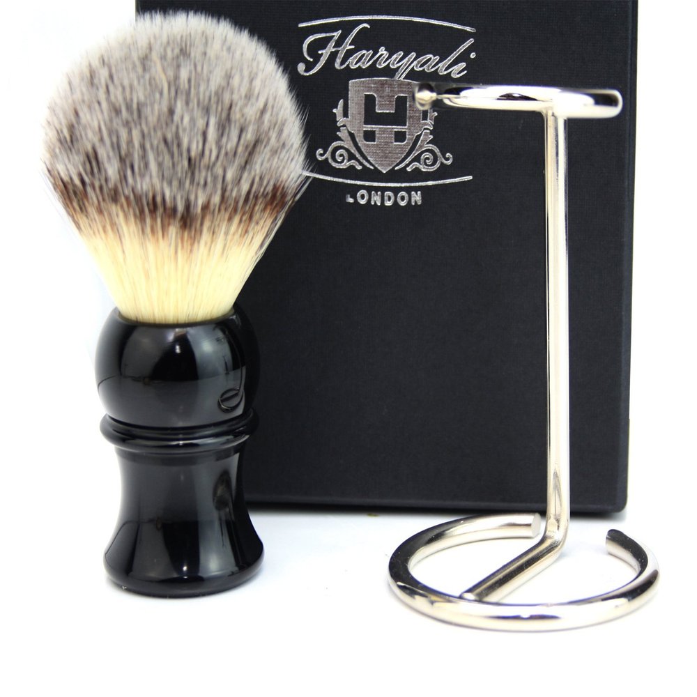 Luxury Shaving Brush Gift Set (Synthetic Hair Brush with Stainless Steel & Chrome Handle) by Haryali London
