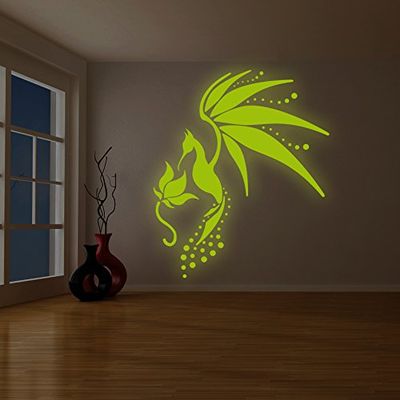 AnOL 203 x 240 cm Glow-in-the-Dark Vinyl Wall Sticker – Fairy-Tale Bird, Fantasy Wall Art for Kids’ Room + Free Sticker Gift