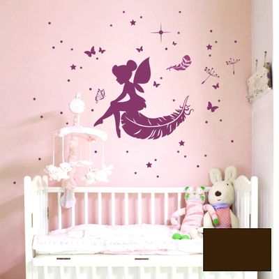 Wall Decal Fairy, Elf, Feathers, Stars & Dandelion M1916 – Chocolate Brown, Size L