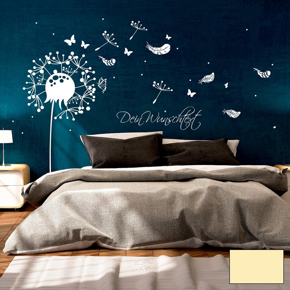 Dandelion Wall Decal with Butterflies, Feathers & Dots M1920 – Cream, Size S