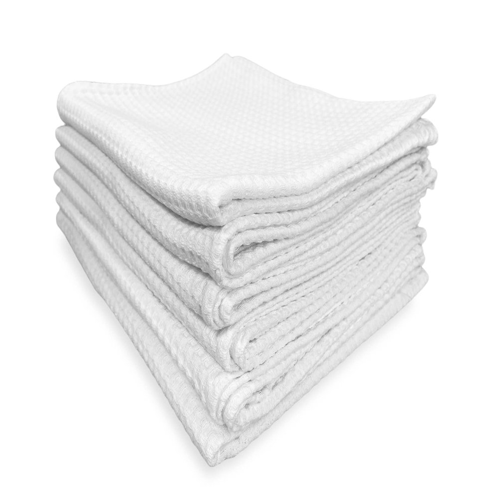 tex family Set of 6 Guest Towels, Cotton, Solid Color, Honeycomb Pattern, White