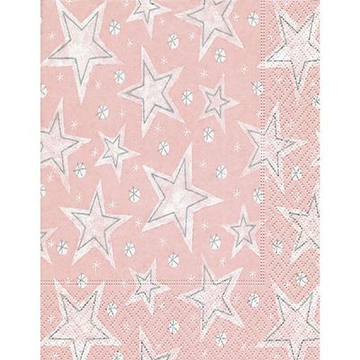 (old 600012)(new) Lunch Napkins 33 x 33 cm (Stellar Dust Rose), Star, Pink, Rose, White...