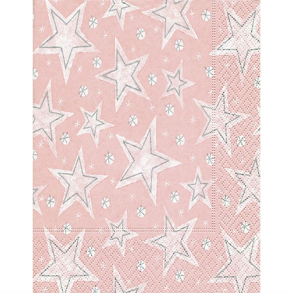 (old 600012)(new) Lunch Napkins 33 x 33 cm (Stellar Dust Rose), Star, Pink, Rose, White...