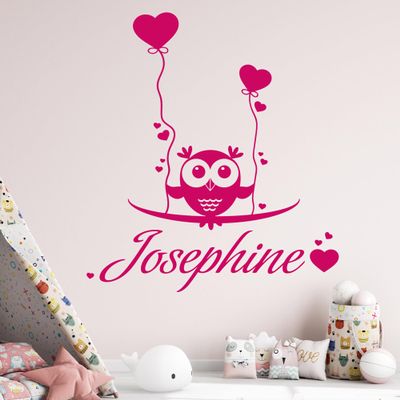 GRAZDesign Nursery Wall Decal Cute Owl Personalized with Name | Baby Room Wall Sticker | Girl's Wall Decal | Personalized Baby Decor Gift, 33 x 30 cm, 074 Medium Gray
