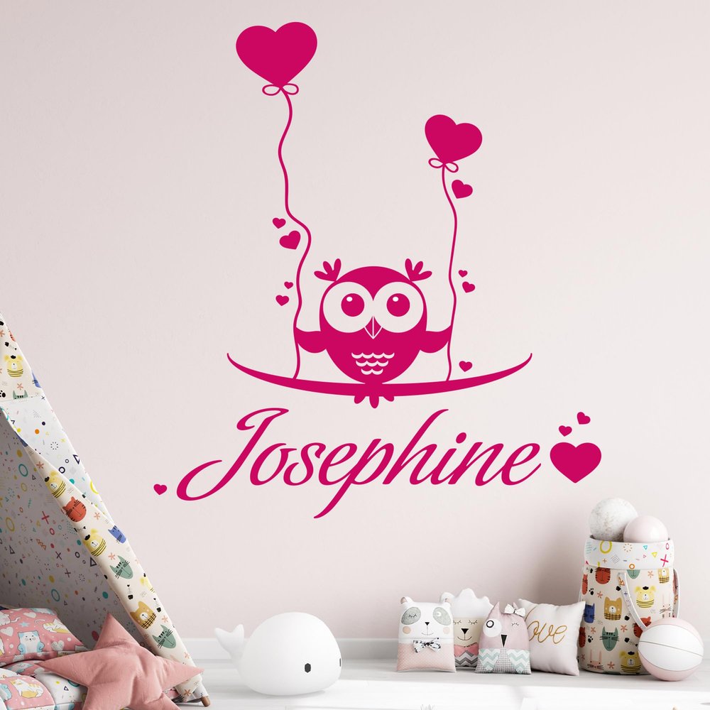 GRAZDesign Nursery Wall Decal Cute Owl Personalized with Name | Baby Room Wall Sticker | Girl's Wall Decal | Personalized Baby Decor Gift, 33 x 30 cm, 074 Medium Gray