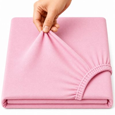 Family Bedding Cotton Thick Jersey Single Bed Fitted Sheet, 100 x 200 cm, Pink