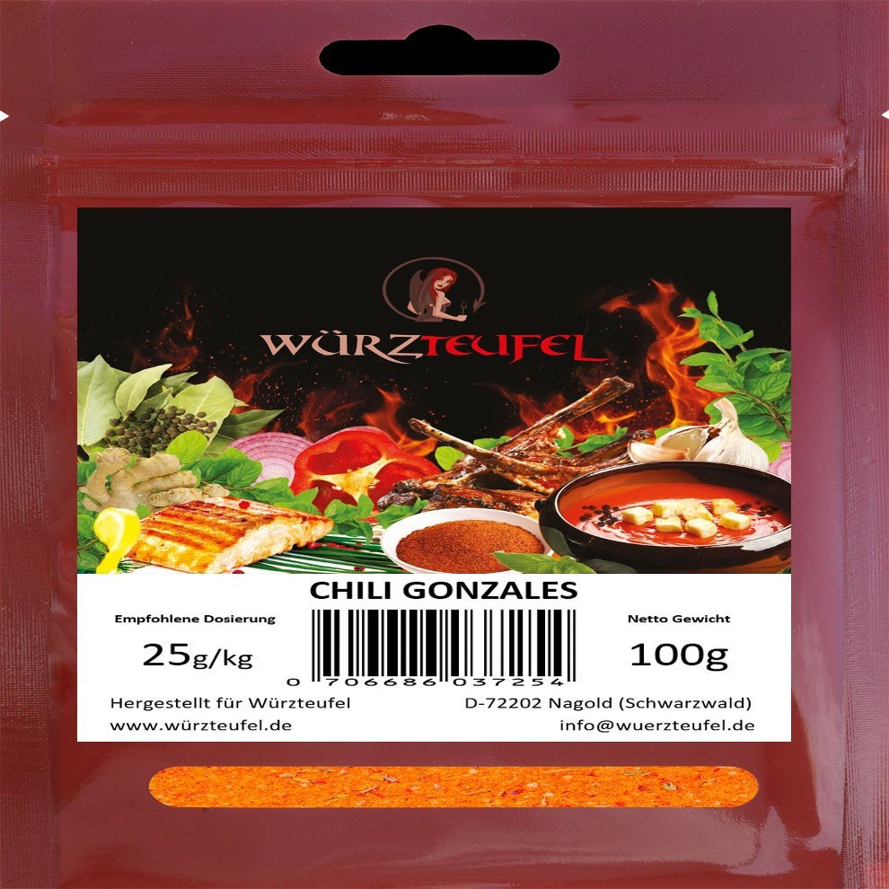 Chili Gonzales, Extra-Mild Fruity Grill Seasoning Blend, Texan-Mexican, 100 g Pouch
