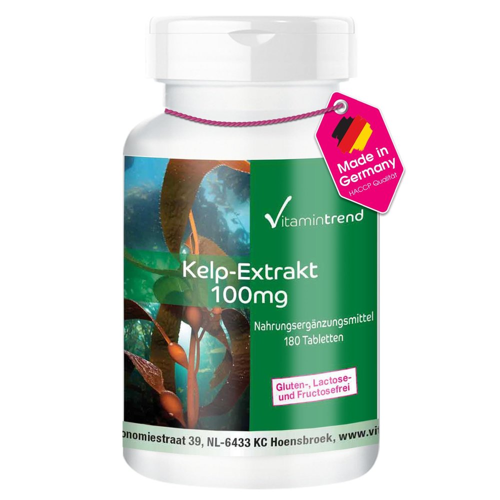 Vitamintrend Kelp Extract 100 mg, 180 Easy-to-Swallow Tablets, Natural Iodine, Vegan Dietary Supplement, Made in Germany