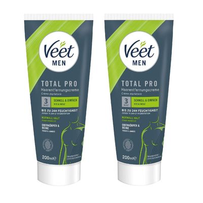 Veet Men Hair Removal Cream for Upper Body & Legs - 2 x 200 ml with Spatula