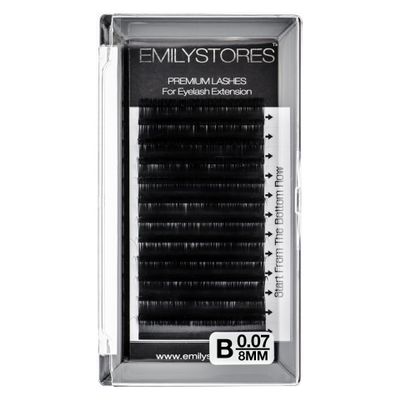 EMILYSTORES Silk Mink Eyelash Extensions, 0.07 mm, B Curl, 8 mm, 1 Tray