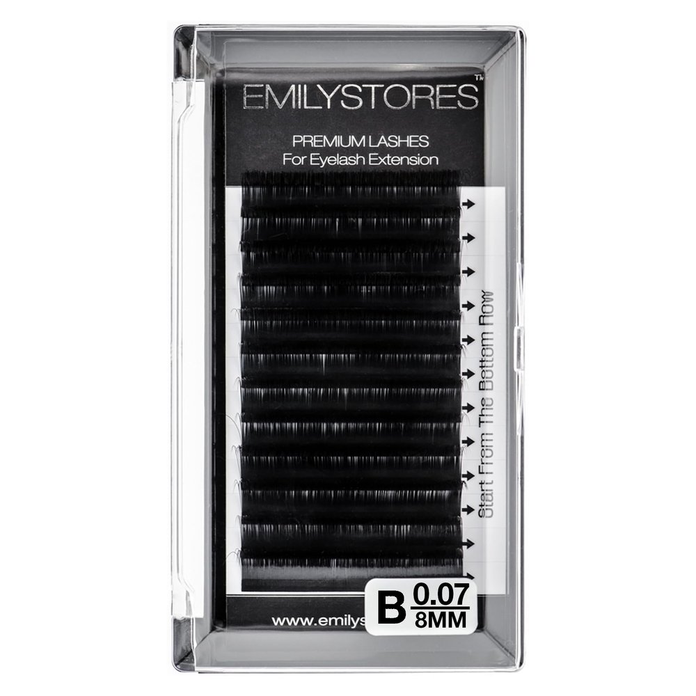 EMILYSTORES Silk Mink Eyelash Extensions, 0.07 mm, B Curl, 8 mm, 1 Tray