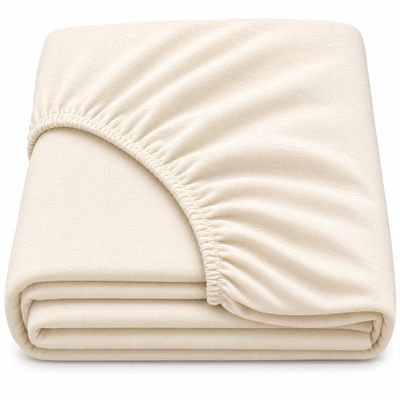 Dudu N Girlie Fitted Sheet for Single Bed, Jersey Cotton, 65 x 95 cm, Cream