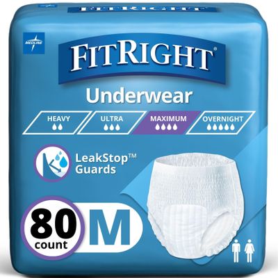 Medline Right-Fit Super Protective Underwear, Medium, 80 Count
