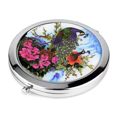 Pearl Peacock Compact Mirror (Peacock in a Garden)