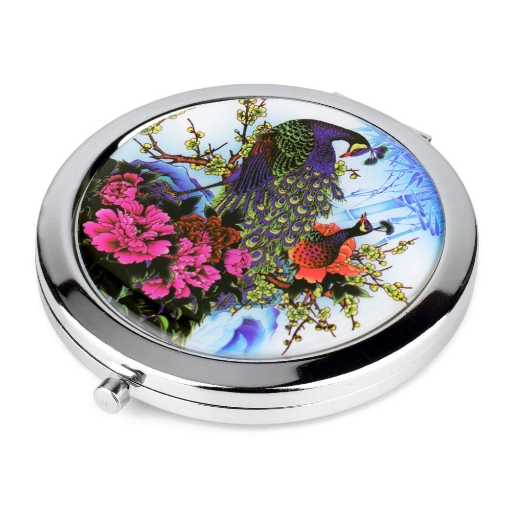 Pearl Peacock Compact Mirror (Peacock in a Garden)