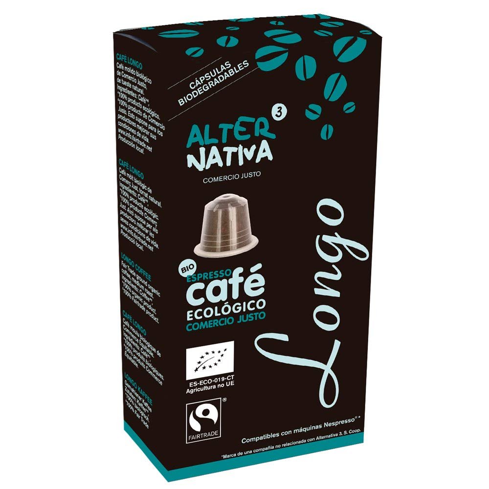 AlterNativa3 Lungo 10 Aluminum-Free, Compostable Organic Coffee Capsules, Nespresso Compatible