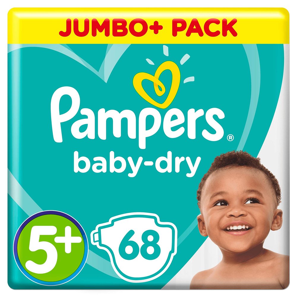Pampers (Old Version), Size 5+, 68 Diapers, 12–17 kg, Jumbo+ Pack, Air Channels for Breathable Overnight Dryness