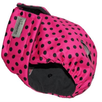 Glenndarcy Female Dog Diapers - Waterproof Fabric, Pink Black Dots, XL Pants Only