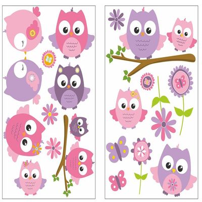 Samunshi 19-Piece Pink Owl Wall Sticker Set for Kids’ Rooms, 2 x 16 x 26 cm