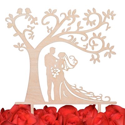 LOVENJOY Wooden Wedding Cake Topper, Bride and Groom Silhouette Under a Love Tree
