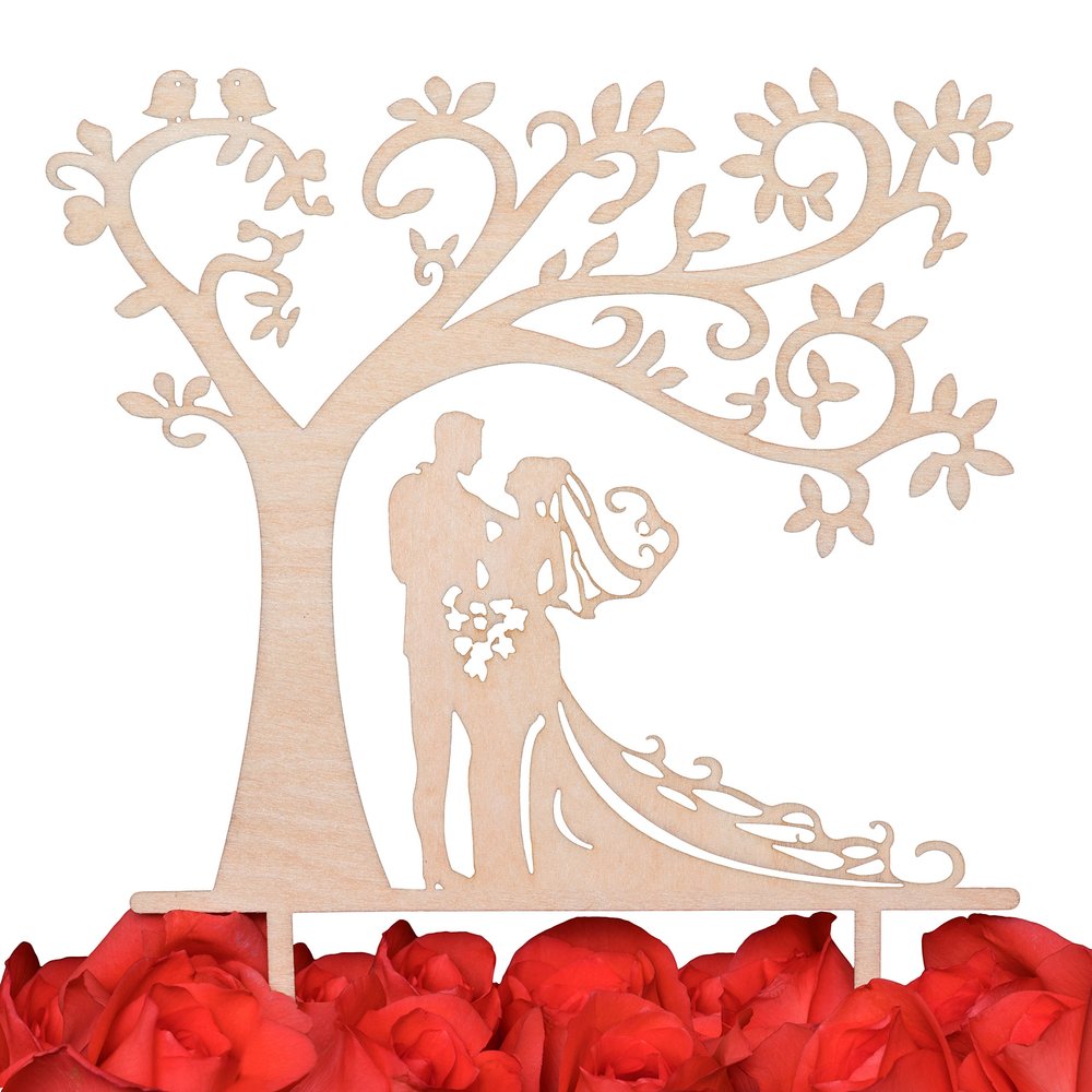 LOVENJOY Wooden Wedding Cake Topper, Bride and Groom Silhouette Under a Love Tree
