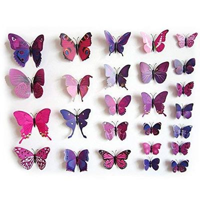 TRIXES 12 3D Butterfly Wall Stickers - Pink and Purple Decor