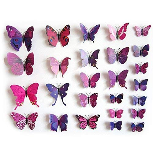 TRIXES 12 3D Butterfly Wall Stickers - Pink and Purple Decor