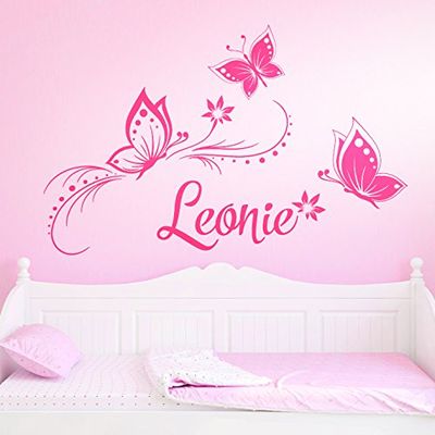 Wandaro Custom Name Wall Decal with Flowers & Butterflies, Grass Green, 58 x 39 cm