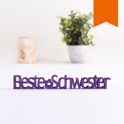 KLEINLAUT 3D “Best Sister” Wooden Lettering, 15 x 2.1 cm, Orange