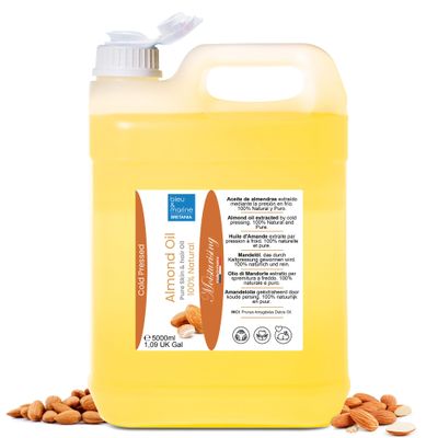 bleu & marine Bretania - 100% Natural Cold-Pressed Almond Oil for Pregnancy, Baby Skin, Makeup Removal & Hair Care, Gold, 5 L (1-Pack)