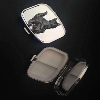 Kitten and Wool A42 English Pewter Silver Rectangular Pill Box