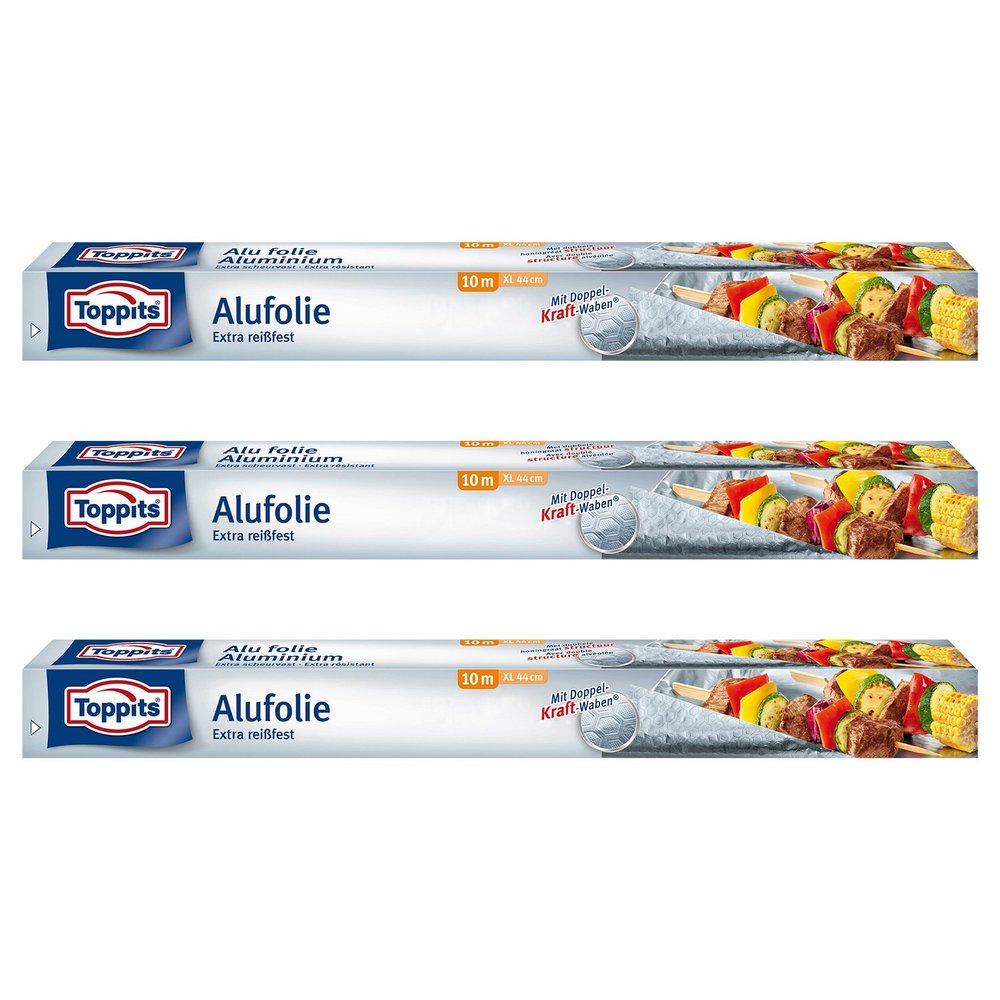 Toppits XL Aluminum Foil, Double-Strength Honeycomb (10 m x 44 cm), 3-Pack