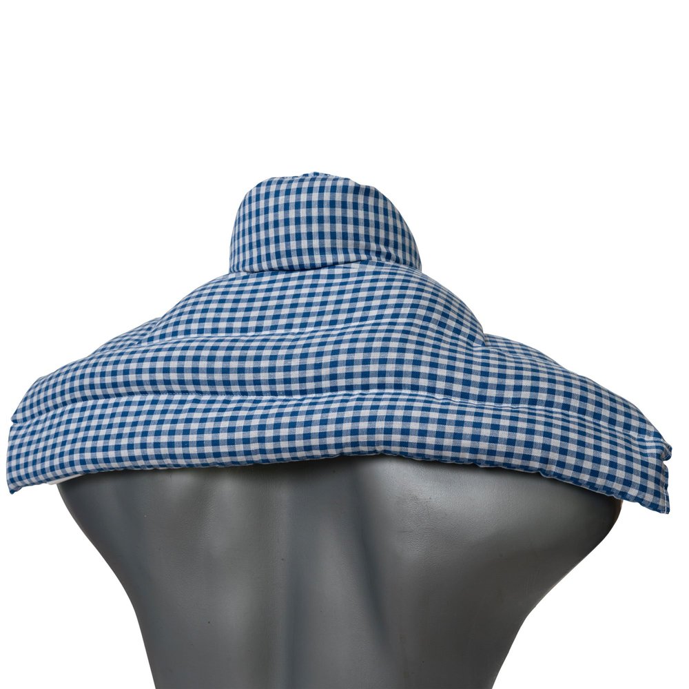 Cherry Pit Shoulder & Neck Heating Pad with Collar, Blue and White