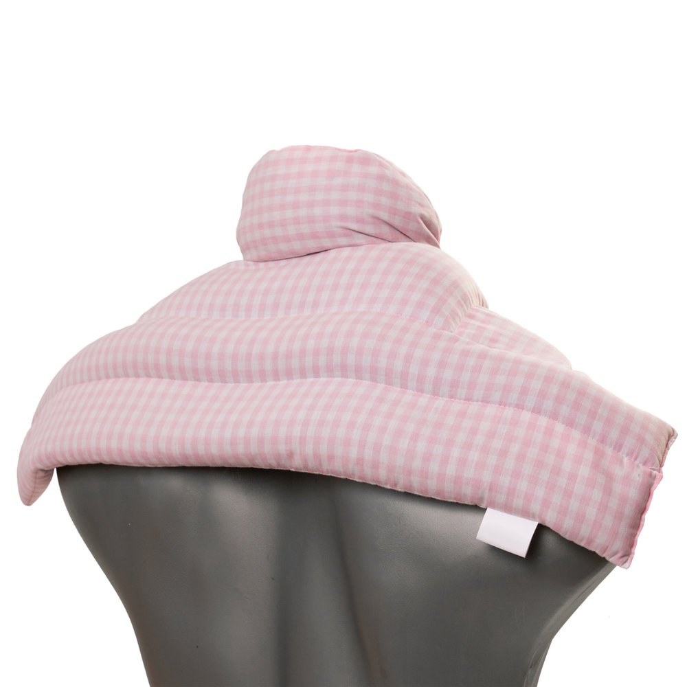 Cherry Pit Shoulder & Neck Pillow with Collar, Organic Cotton, Pink/White