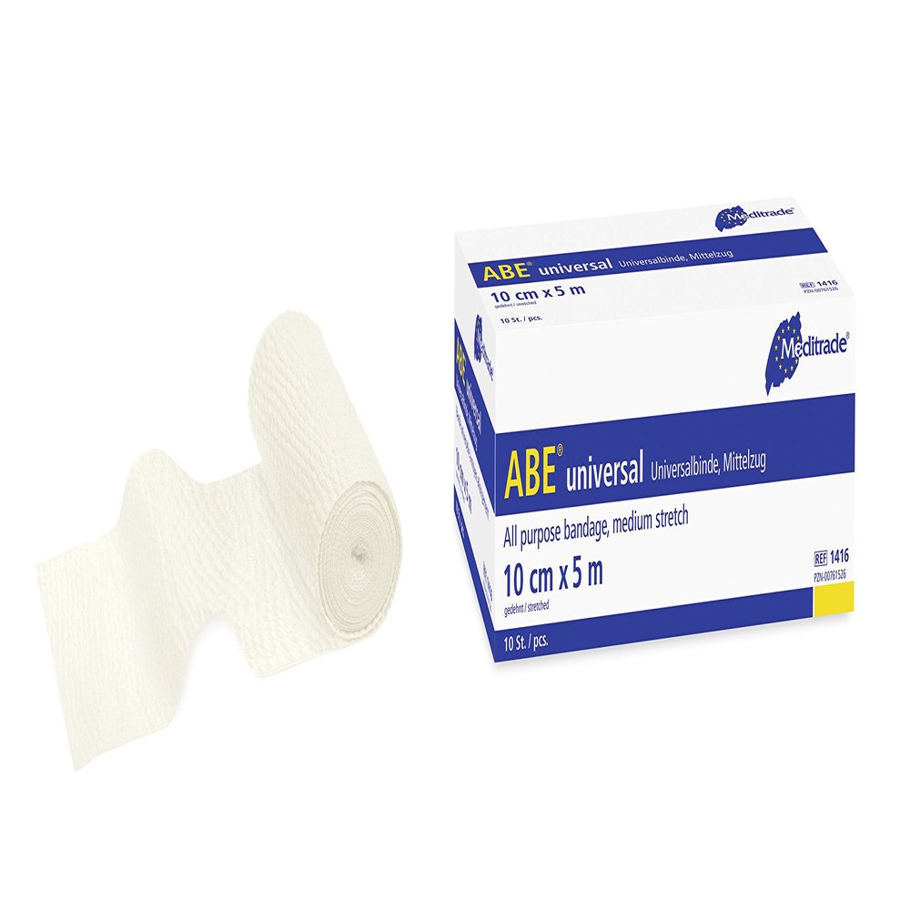 Meditrade 1415 ABE Permanent-Elastic Universal Bandage for Traumatological Indications, Non-Sterile, 5 m x 8 cm, Natural White (Pack of 10)