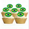 24 Pre-Cut Brazilian Flag Edible Wafer Paper Cake Decorations view 1
