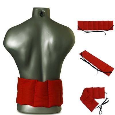 7-Chamber Rapeseed Pillow with Ties, 65 x 15 cm, Cherry Red