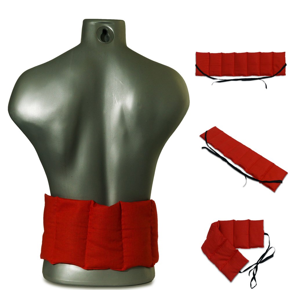 7-Chamber Rapeseed Pillow with Ties, 65 x 15 cm, Cherry Red