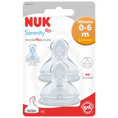 NUK Bottle Nipples, 0–6 Months, Thick Liquids, 2-Pack