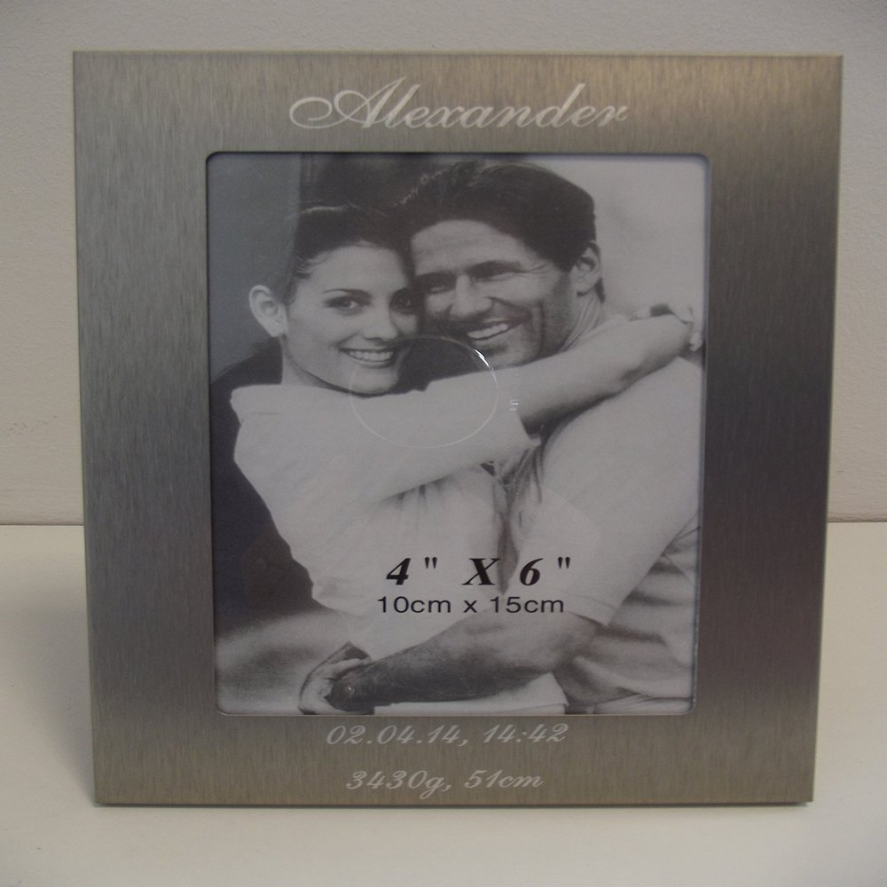 Unbranded Birth Photo Frame 4 x 6 in with Custom Engraving Top and Bottom