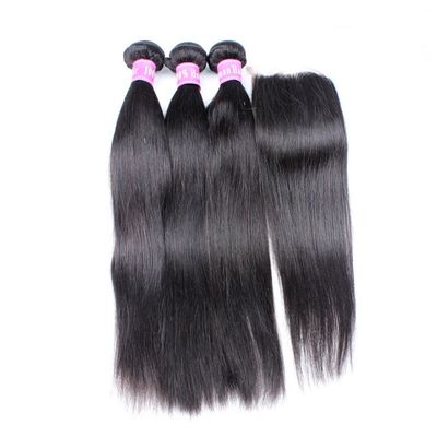 YanT HAIR Hair Extensions, 10/12/14 in with 8 in Middle-Part Closure, Natural Color, 4 Pieces