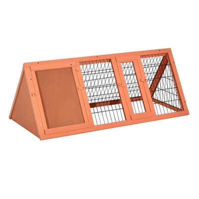 PawHut Triangular Small Animal Hutch with Outdoor Run, Orange, 118 x 50 x 45 cm