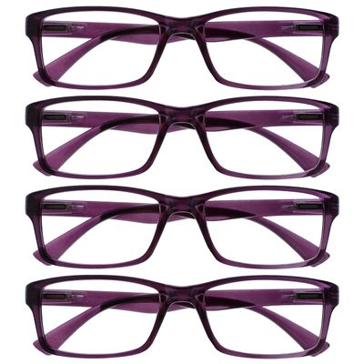 OPULIZE PEP Reading Glasses for Women and Men, 4-Pack, Transparent Purple, +3.50